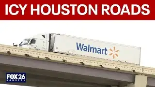 18-wheeler stuck on icy Houston flyover