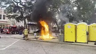 2 portable toilets caught fire in downtown Mobile