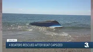 4 boaters rescued after boat capsizes in Hampton