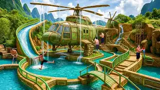 90 Days Building an Underground Helicopter House with Underground Swimming Pool Using Primitive Tool