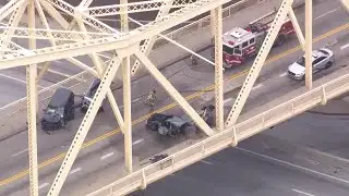 Aerials of crash on Clark Memorial Bridge