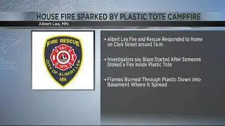 Albert Lea house fire sparked by campfire in plastic tote