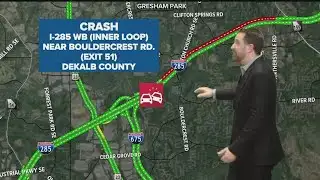 All lanes closed on I-285 WB in DeKalb County at Bouldercrest Road