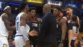 Alperen Sengun and Bennedict Mathurin exchange shoves and have to be separated