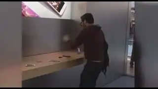 Angry Customer iPhone Smasing Spree in Apple Store