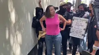 Antifa Mob Bully, Harass & Attack Innocent Woman For Protesting Outside Wi Spa