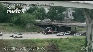 Big rig gets stuck under overpass on I-10 EB entrance from 45