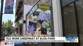 Bijou Park tile mosaic undergoing repairs