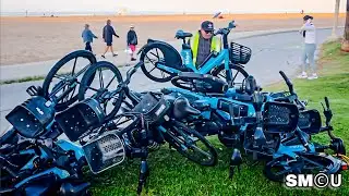 𝗕𝗜𝗞𝗘 𝗣𝗜𝗟𝗘𝗨𝗣: Frustrated Locals Stack Spin E-Bikes Along Santa Monica Beach