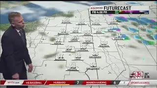 Blustery with occasional light snow and rain Friday