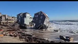 Bomb cyclone: Houses collapse into the sea and drift away