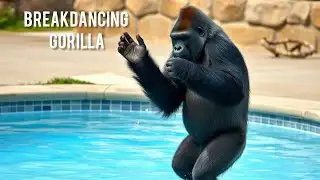 Breakdancing Gorilla Enjoys the Pool | mozo gorilla