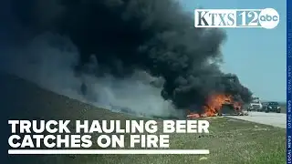 Burning beer: firefighters battle semi-truck fire