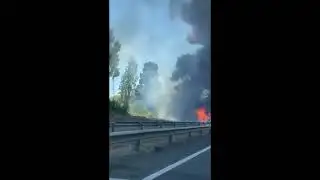 Bus Engulfed in Flames on Chilean Highway