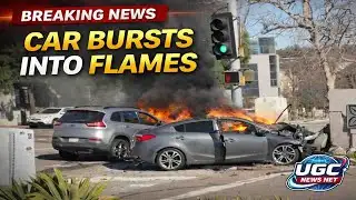 Car Bursts Into Flames After Crash at Busy Intersection