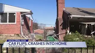 Car flips after slamming into two homes in Southeast DC; driver charged with DUI