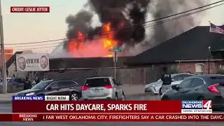 Car hits daycare, sparks fire