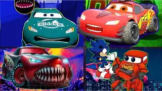Car Lightning McQueen vs  EVIL Lightning McQueen Police vs Shark Monster vs McQueen TRANSFORMERS