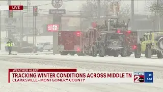 Car wrecks in Clarksville in wintry weather