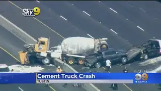 Cement Truck Crashes Into 5 Freeway Center Divider In Tustin