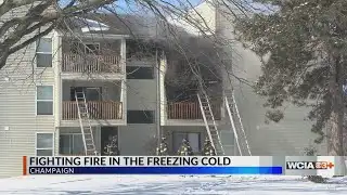 Champaign Fire Dept. battles apartment fire, freezing temperatures Monday morning