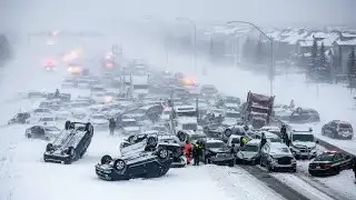Chaos In Canada Today! Extreme Blizzard Causing Many Collision In Calgary Alberta