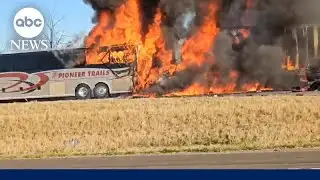Charter bus carrying students crashes and bursts into flames