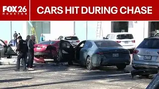 Chase suspect crashes into vehicles at Houston shopping center
