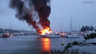 Cleanup efforts underway after multi-boat fire in Sidney’s Van Isle Marina