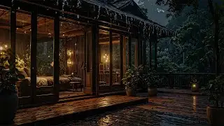 Cold Night Rain Outside a Forest Cabin | Deep Rest • Calm Nervous System