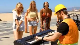 Construction Worker STUNS Beach Babes With INSANE Piano Skills 😍