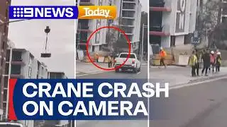 Crane crash caught on camera in Sydney | 9 News Australia