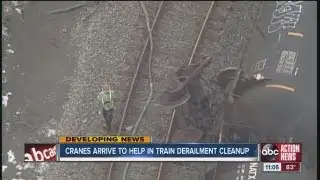 cranes finally arrive to help with train derailment cleanup