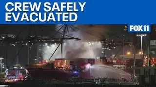 Crew accounted for after fire erupts aboard cargo ship  | FOX 11 LA