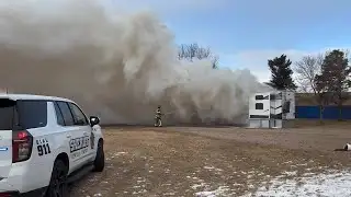 Crews battle camper fire at Canton I-29 exit