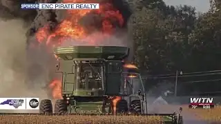 Crews battle combine fire on Greene County farmland