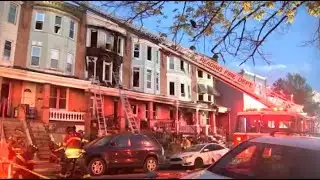 Crews battle massive 4-alarm rowhome fire; 4 houses damaged