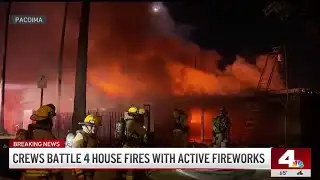 Crews battle multi-house blaze with active fireworks in Pacoima