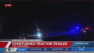 Crews continue to work to remove overturned tractor-trailer in Gastonia