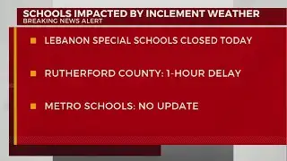 Current school closings, delays in Middle TN