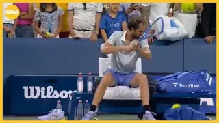 Daniil Medvedev smashes racket after US Open match disrupted