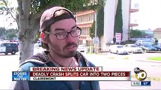 Deadly crash splits car into pieces