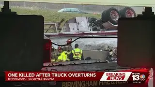 Death reported in overturned tractor-trailer crash on Interstate 59/20 in Birmingham