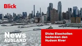 Dicke Eisschollen bedecken den Hudson River