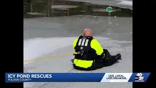 Dramatic animal rescues on frozen ponds in central Arkansas