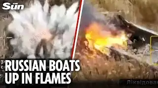 Dramatic moment Ukrainian drones BLOW UP two Russian speed boats