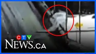 Dramatic video: Car flies off Draveurs Bridge onto river ice