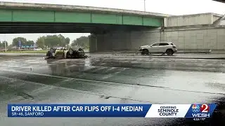 Driver killed after car flips off I-4 median