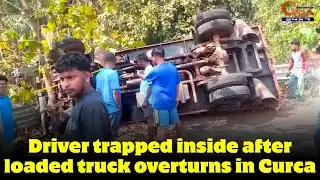 Driver trapped inside after loaded truck overturns in Curca.