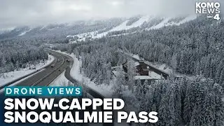 Drone footage shows beautiful, serene mountain snow at Snoqualmie Pass